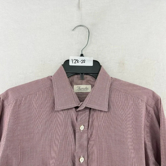 Trumaker Bobby Button Up Shirt Men Sz XL Red Micro Houndstooth Bobby Long Sleeve - Picture 13 of 13